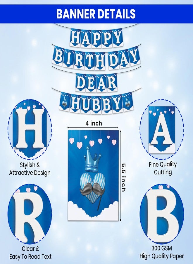 1iAM Happy Birthday Decoration Items For Husband - Pack of 48 | 1pc Blue & White "HAPPY BIRTHDAY DEAR HUBBY" Paper Banner, Golden Foil Curtain & Arch, 45pcs Balloons | Special Love Bday Decor Items - Image 3